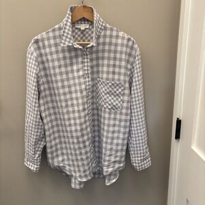 SHE + SKY Blouse Adult Small Check Purple White Front Knot Shirt Womens